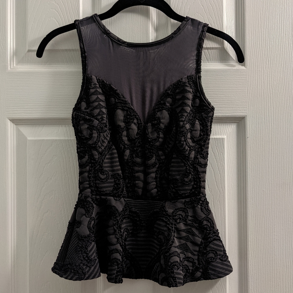 NWT XXS Bebe mesh purple grey peplum top